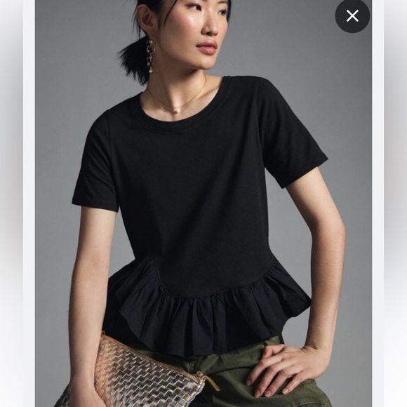 Maeve by Anthropologie Black Ruffle Short Sleeve Top - Picture 1 of 6